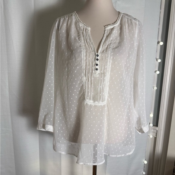 Bila Sheer White Blouse with Button Detail Large - Picture 1 of 7